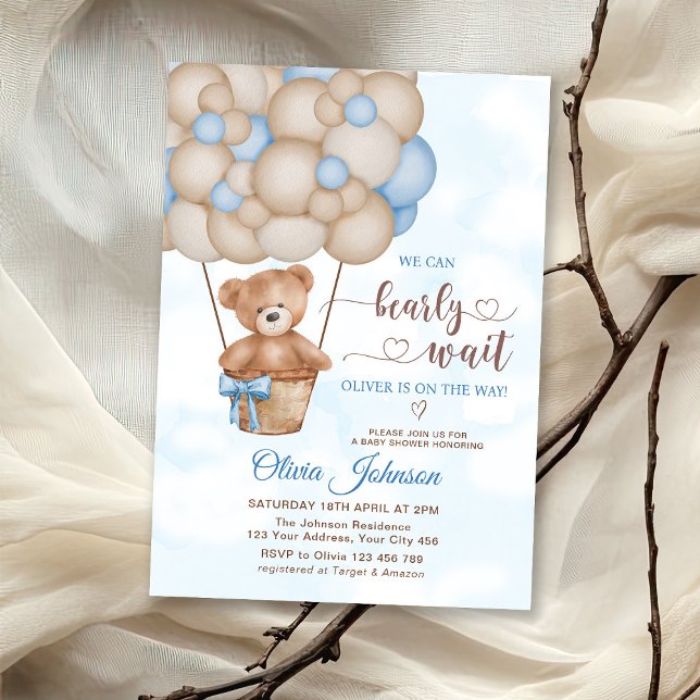 Convite We Can Bearly Wait Hot Air Balloon Baby Shower (Criador carregado)