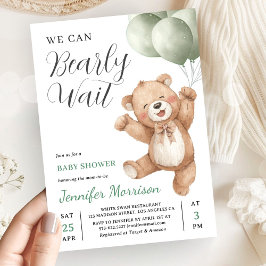 Convite We Can Bearly Wait Neutral Teddy Bear Baby Shower