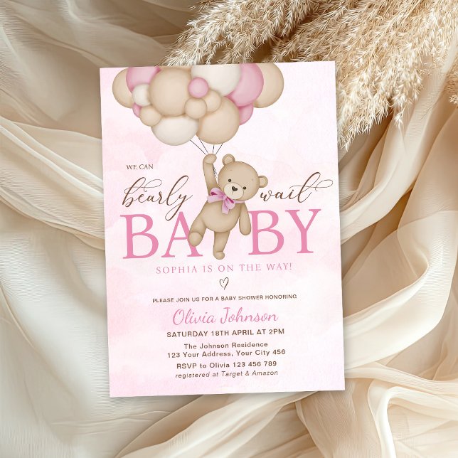 Convite We Can Bearly Wait Pink Baby Shower (Criador carregado)