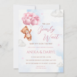 Convite We Can Bearly Wait Pink Baby Shower Invitation