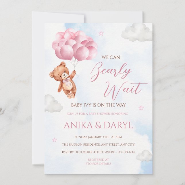 Convite We Can Bearly Wait Pink Baby Shower Invitation (Frente)