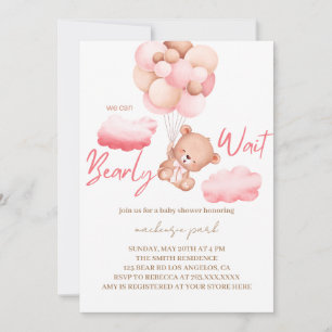 Convite We Can Bearly Wait Pink Bear Baby Shower