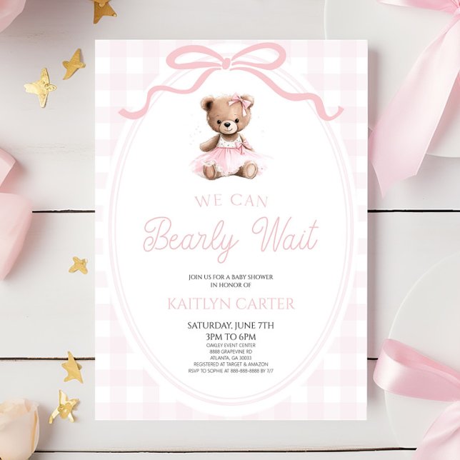 Convite We Can Bearly Wait Pink Teddy Bear Baby Shower (Criador carregado)