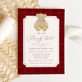 Convite We Can Bearly Wait Plaid Teddy Bear Baby Shower