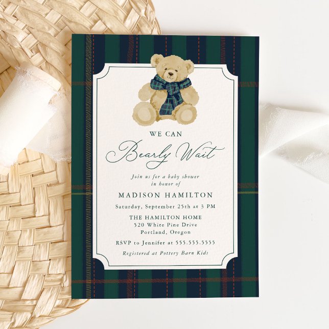 Convite We Can Bearly Wait Plaid Teddy Bear Baby Shower (Criador carregado)