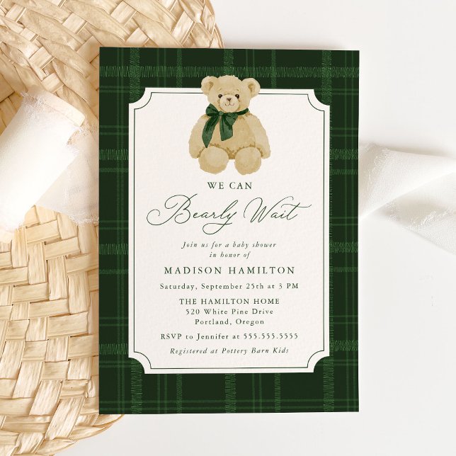 Convite We Can Bearly Wait Plaid Teddy Bear Baby Shower (Criador carregado)