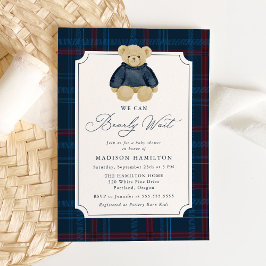 Convite We Can Bearly Wait Plaid Teddy Bear Baby Shower