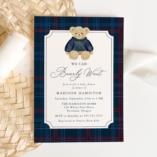 Convite We Can Bearly Wait Plaid Teddy Bear Baby Shower (Criador carregado)