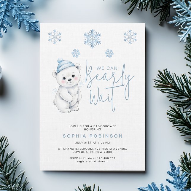 Convite We Can Bearly Wait Polar Bear Winter Baby Shower (Criador carregado)