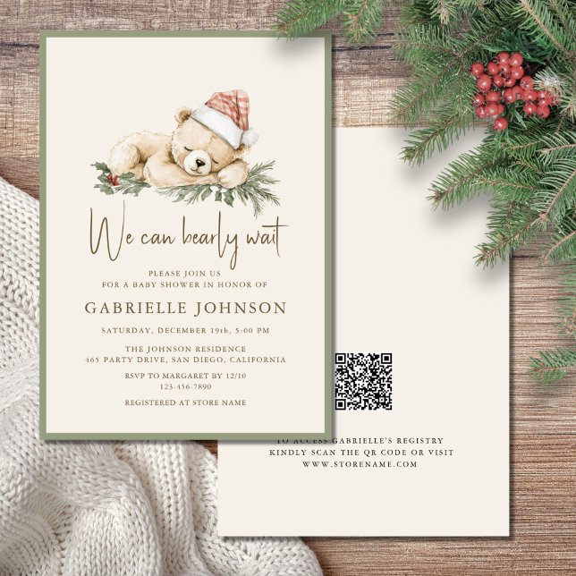 Convite We Can Bearly Wait QR Christmas Baby Shower (Criador carregado)