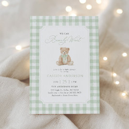 Convite We Can Bearly Wait Sage Teddy Bear Baby Shower