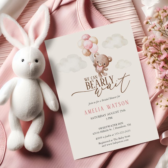 Convite We Can Bearly Wait Teddy Bear Baby Girl Shower (We Can Bearly Wait Teddy Bear Baby Girl Shower Invitation)