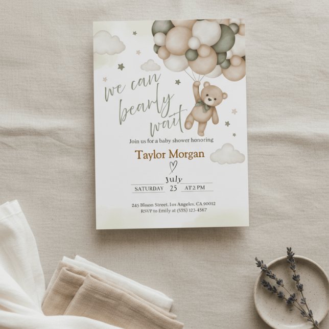 Convite We Can Bearly Wait Teddy Bear Baby Shower  (Criador carregado)