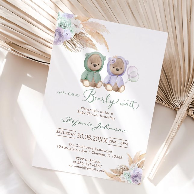 Convite We Can Bearly Wait Teddy Bear Baby Shower  (Criador carregado)