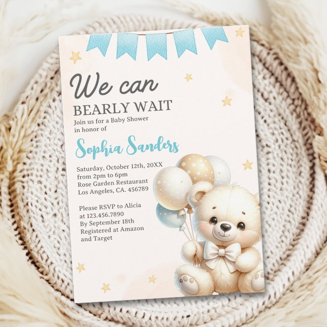 Convite "We Can Bearly Wait! Teddy Bear Baby Shower (Criador carregado)