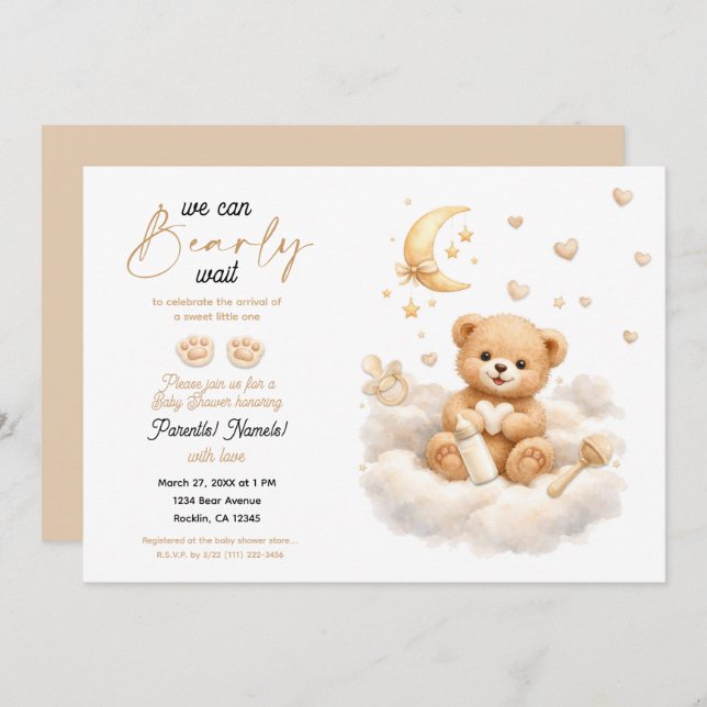 Convite We can Bearly Wait Teddy Bear Baby Shower (Frente/Verso)