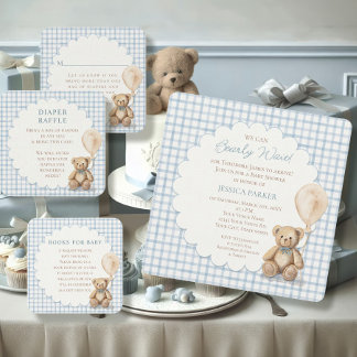 Convite We Can Bearly Wait Teddy Bear Baby Shower Boy 