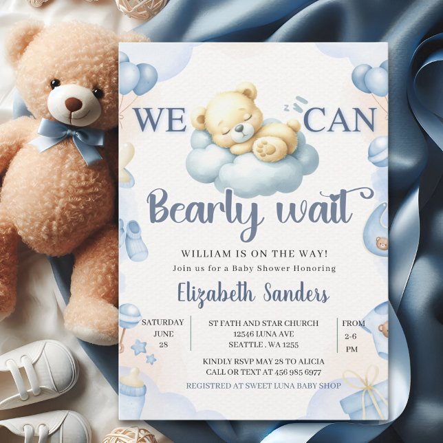 Convite We can Bearly wait - Teddy Bear Baby Shower Boy (Criador carregado)