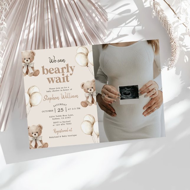 Convite We Can Bearly Wait Teddy Bear Baby Shower Photo (Criador carregado)