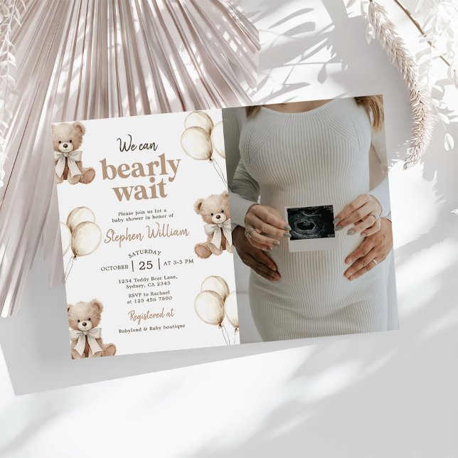 Convite We Can Bearly Wait Teddy Bear Baby Shower Photo (Criador carregado)