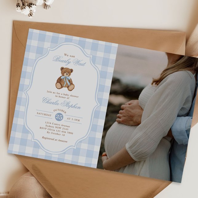 Convite We Can Bearly Wait Teddy Bear Baby Shower Photo (Criador carregado)
