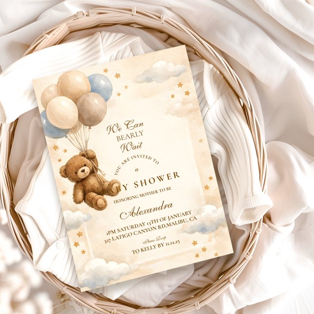 Convite We Can Bearly Wait Teddy Bear Balloon Baby Shower (Criador carregado)