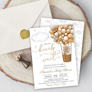 Convite We Can Bearly Wait Teddy Bear Balloon Baby Shower