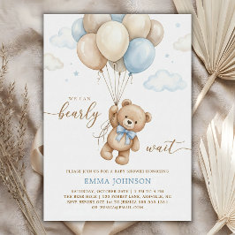Convite We Can Bearly Wait Teddy Bear Balloon Baby Shower