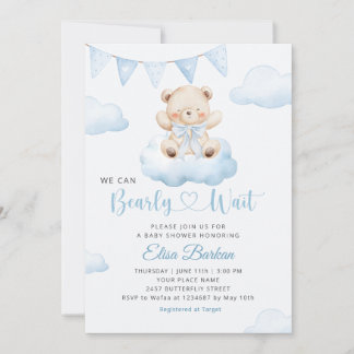 Convite We Can Bearly Wait Teddy Bear Boy Baby Shower