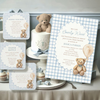 Convite We Can Bearly Wait Teddy Bear Boy Baby Shower