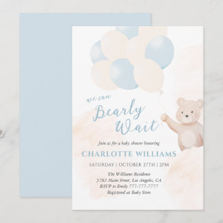 Convite We Can Bearly Wait | Teddy Bear Boy Baby Shower