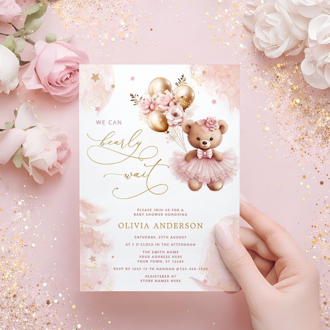 Convite We Can Bearly Wait Teddy Bear Girl Baby Shower Inv (Criador carregado)