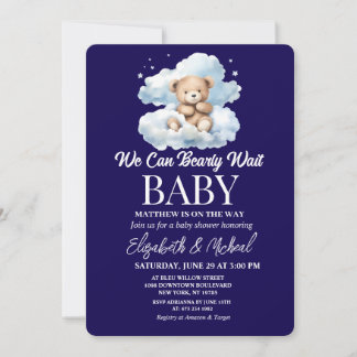 Convite We Can Bearly Wait Theme Baby Shower Invitation