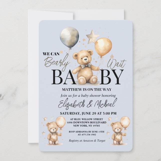 Convite We Can Bearly Wait Theme Baby Shower Invitation (Frente)