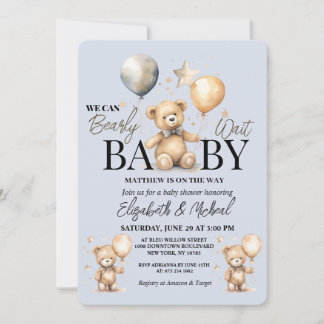 Convite We Can Bearly Wait Theme Baby Shower Invitation
