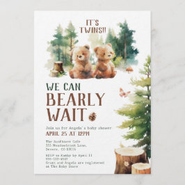 Convite We Can Bearly Wait Twins Baby Shower Invitation