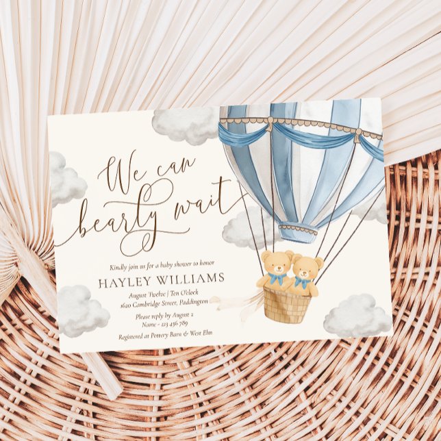 Convite We Can Bearly Wait Twins Baby Shower Invitation (Criador carregado)