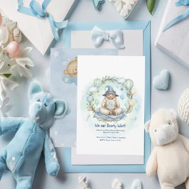 Convite We can Bearly Wait Watercolor Blue Bear Baby Showe