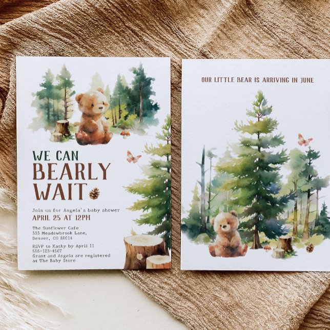 Convite We Can Bearly Wait Woodland Baby Shower Invitation (Criador carregado)