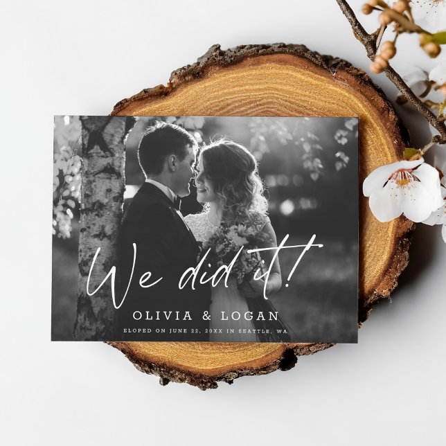 Convite We Did It Modern Script Wedding Photo Elopement (Criador carregado)