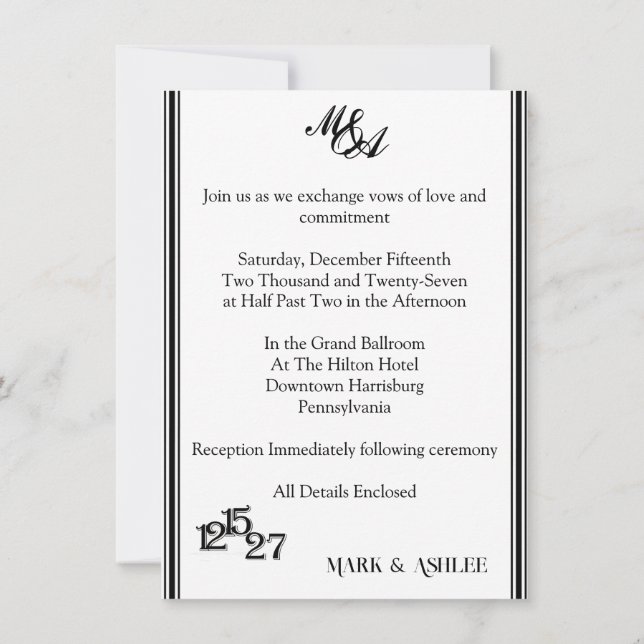 Convite We Do, Black & White Wedding Invitation (Verso)