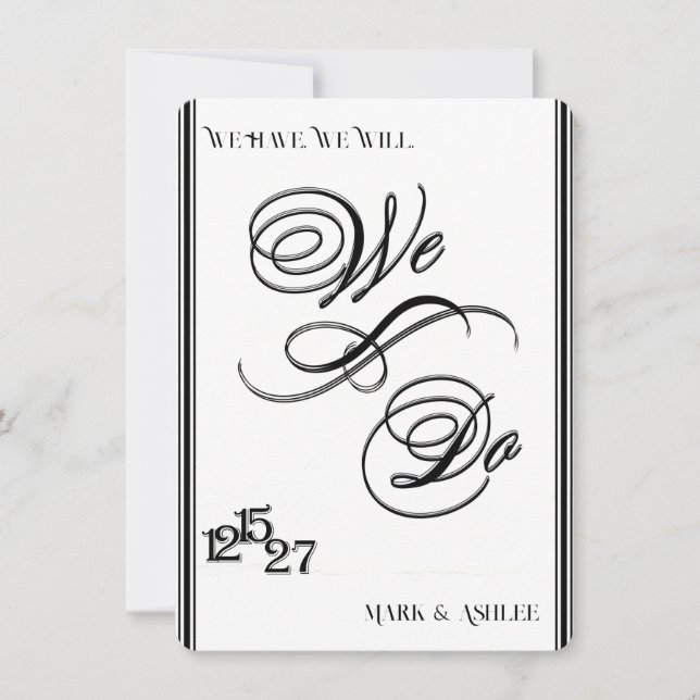 Convite We Do, Black & White Wedding Invitation (Frente)