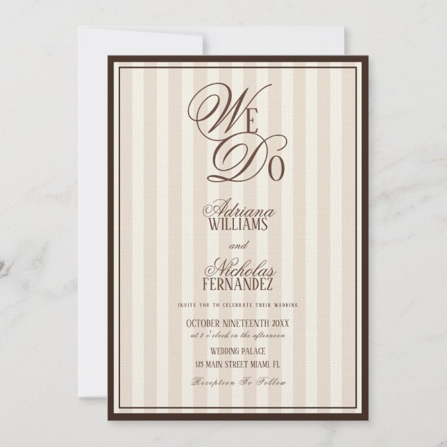 Convite We Do Elegant Striped Espresso Wedding (Frente)
