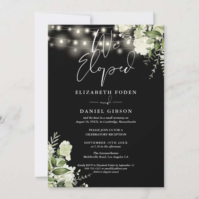 Convite We Eloped Greenery Floral Wedding Vows Party (Frente)