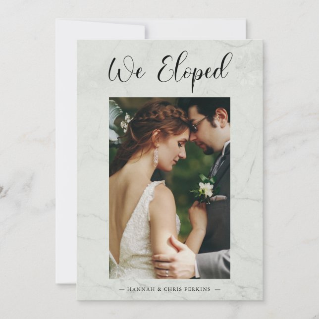 Convite We Eloped Photo Wedding Elegant Marble Effect (Frente)