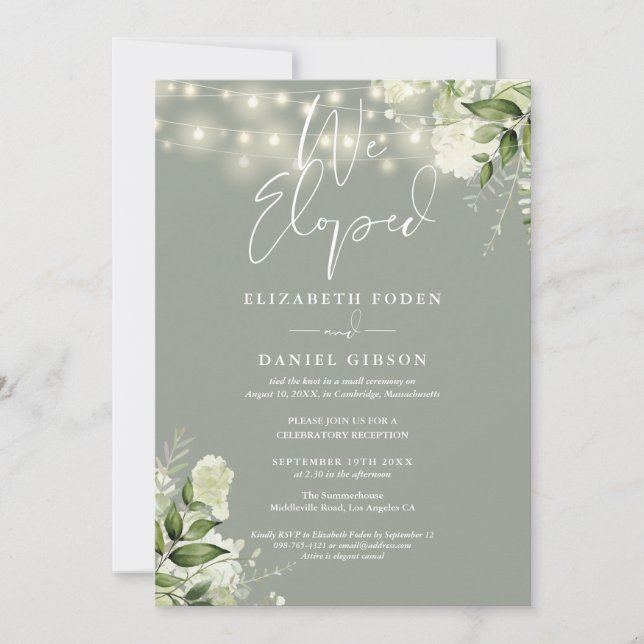 Convite We Eloped Sage Green Wedding Vows Greenery Party (Frente)