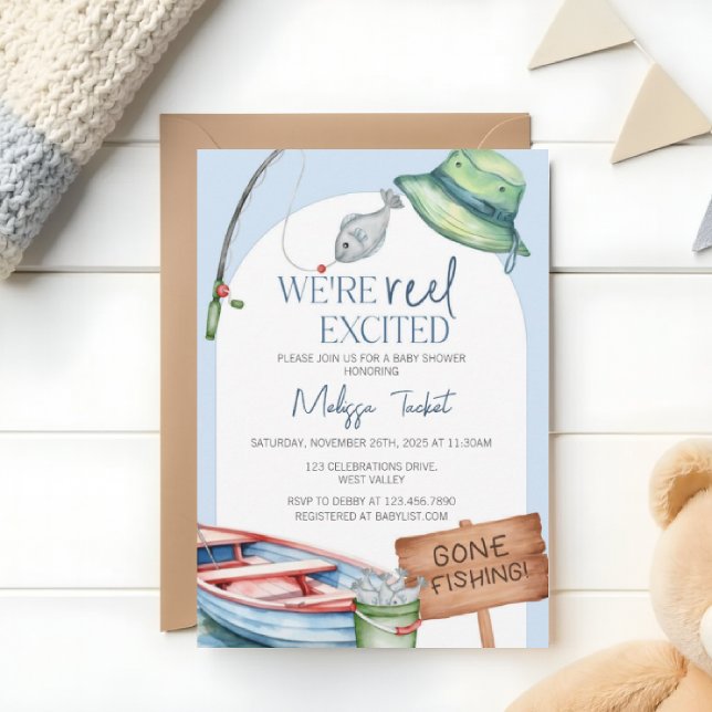 Convite We’re Reel Excited, fishing-themed baby shower  (Criador carregado)