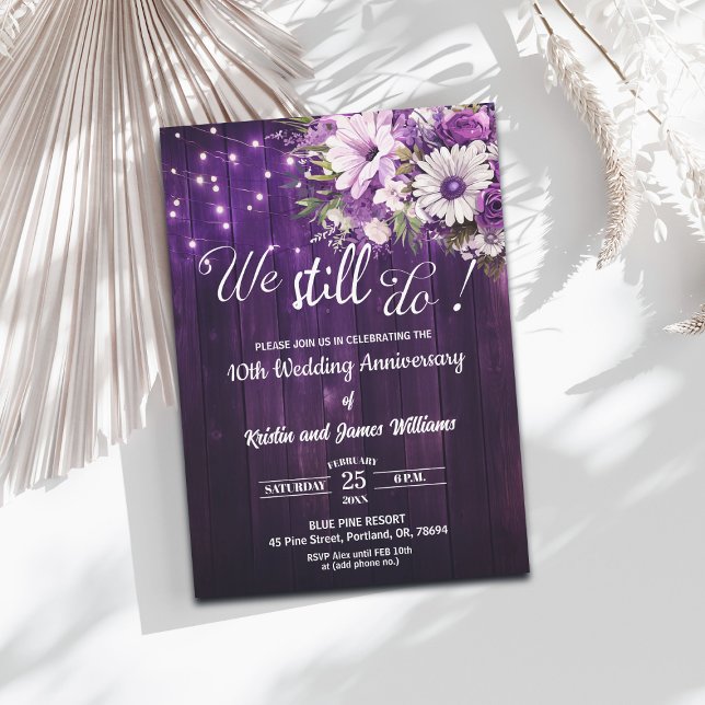 Convite We Still Do 10th Wedding Anniversary String Lights (Criador carregado)