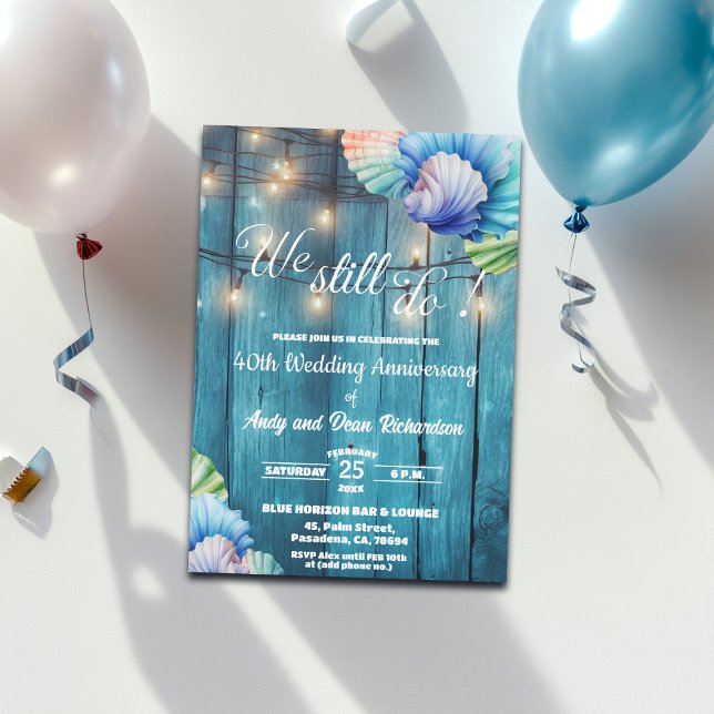 Convite We Still Do 40th Wedding Anniversary String Lights (Criador carregado)