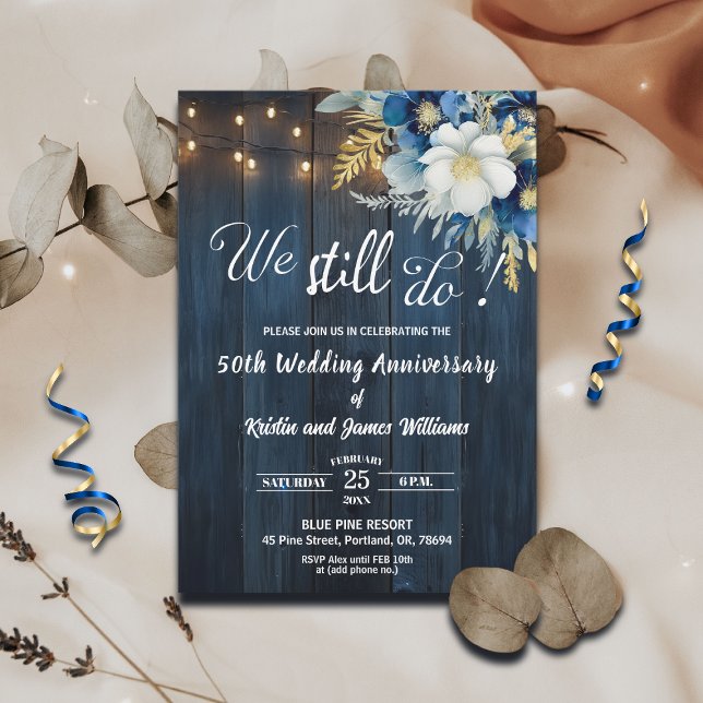 Convite We Still Do 50th Wedding Anniversary String Lights (Criador carregado)